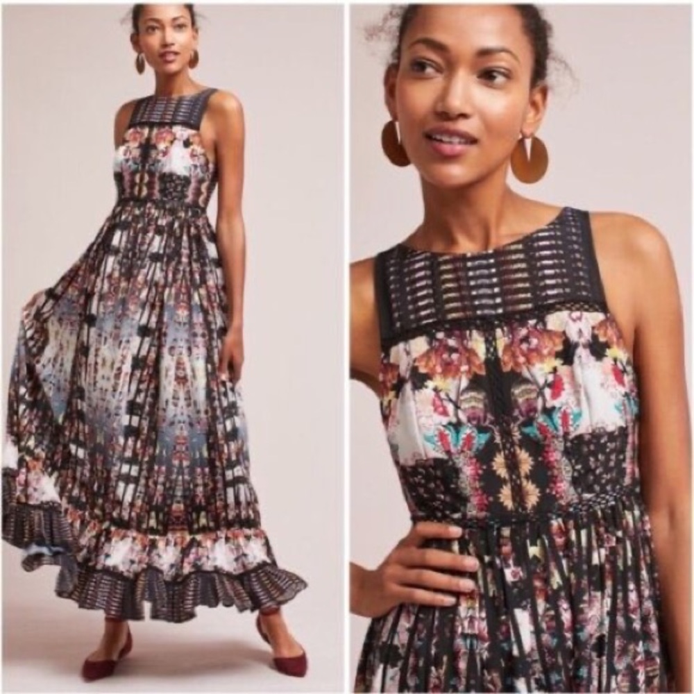 Anthropologie Bhanuni by Jyoti Ruffle Tiered Floral Boho Dress